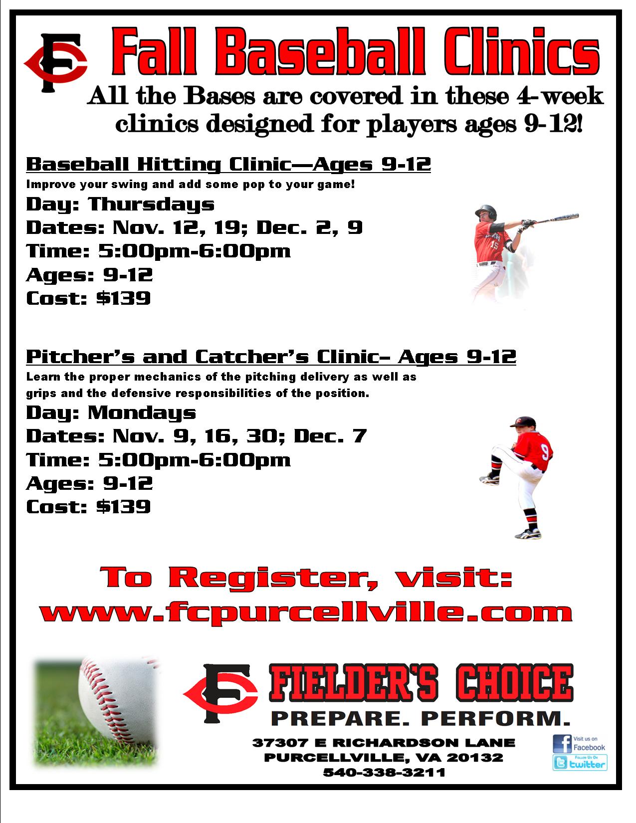 Fall Hitting, Pitching and Catching Clinics Ages 912